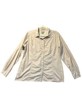 ExOfficio Womens Beige Long Sleeve Button-Up Shirt XL 16-18 Lightweight Travel